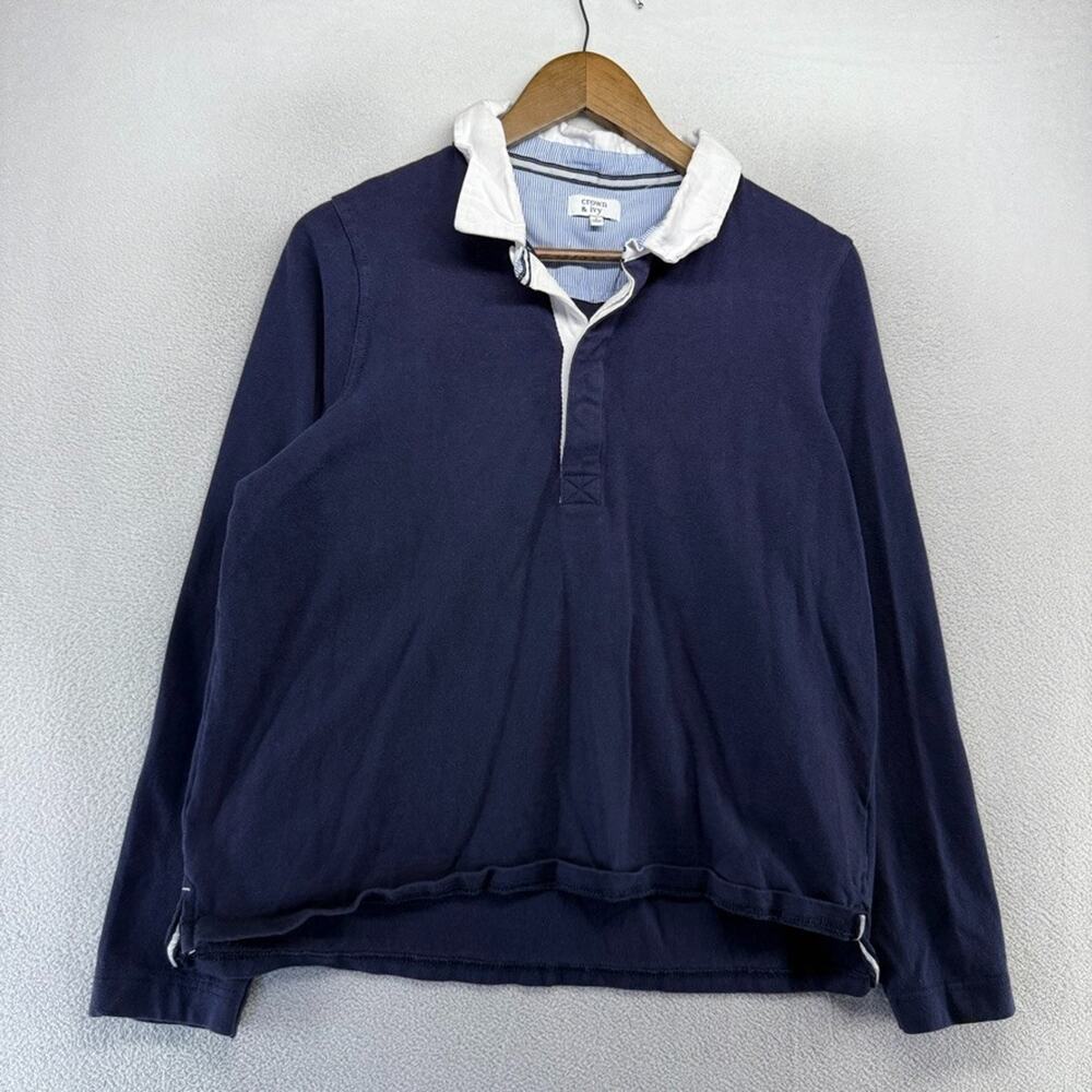 Crown Ivy Rugby Shirt Women's Large Blue Navy Solid Blank Preppy Ivy League - Picture 1 of 9